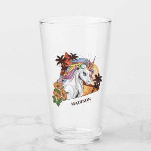 Verre Nom et texte personnalisés licorne tropicale