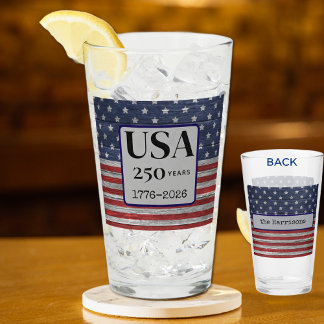 Verre Nom États-Unis 250 ans 1776-2026 Étoiles Rouges Bl