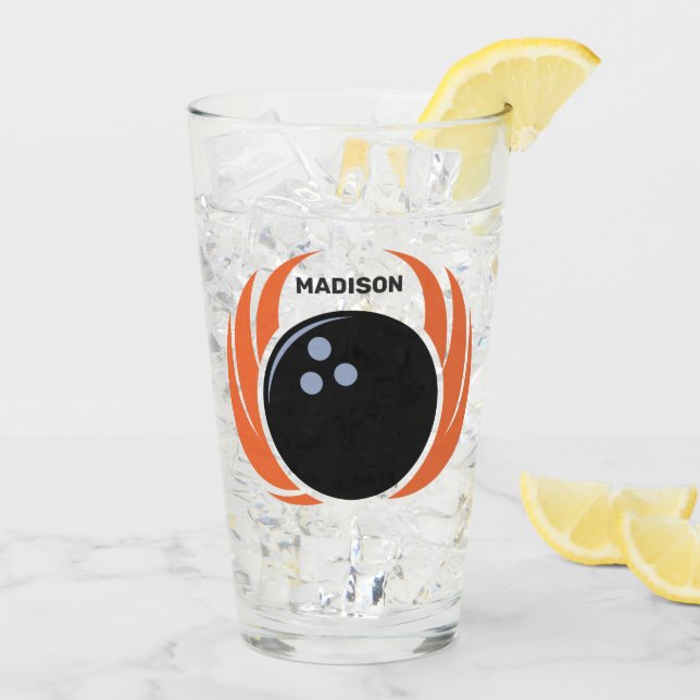 Verre Nom personnalisé Boule de Bowling avec flamme (Dos glace)