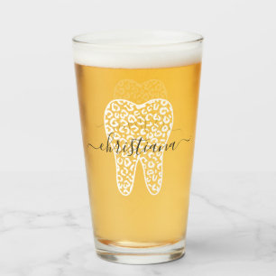 Verre Nom personnalisé Dental Empreinte de léopard Tooth
