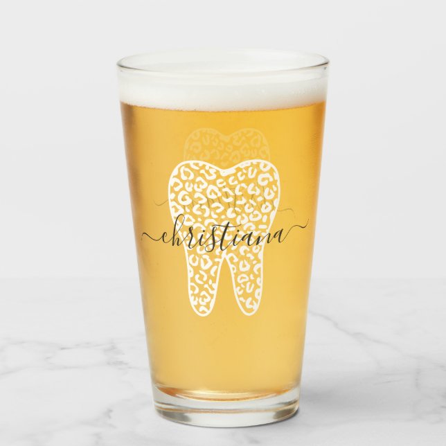 Verre Nom personnalisé Dental Empreinte de léopard Tooth (Devant (rempli))