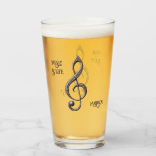 Verre Nom personnalisé et texte - Note de clic musicale