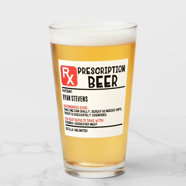 Verre Nom personnalisé Prescription Bière drôle Bière Hu (Devant (rempli))