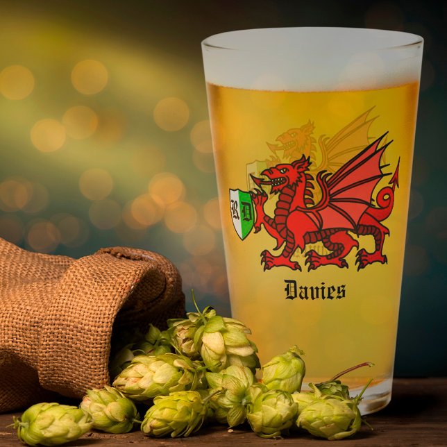 Verre Nom personnalisé Welsh Dragon et monogramme (Créateur téléchargé)