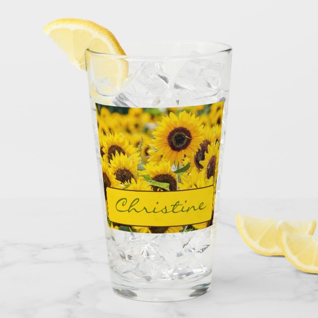 Verre Nom sur la belle pinte de tournesol (Devant glace)