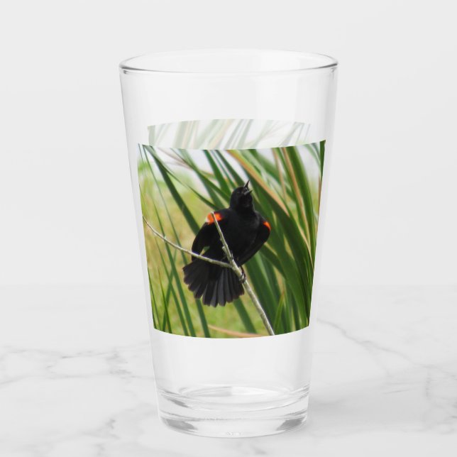 Verre Oiseau-noir à ailes rouges - Série d'oiseaux Jardi (Devant)