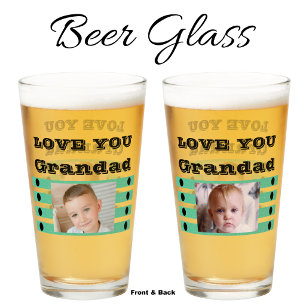 Verre On aime papi deux photos bière noir vert