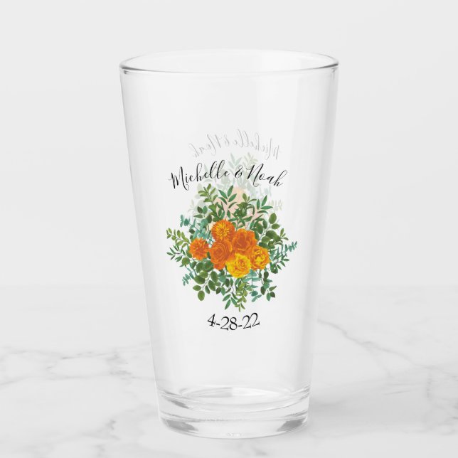 Verre Orange Rose Mariage Floral Moderne (Devant)