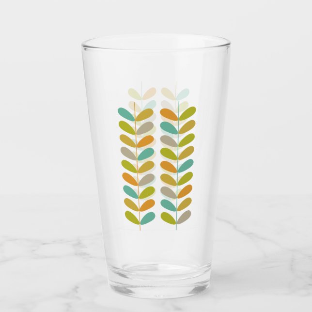 Verre Orange Turquoise Vert Fleurs Pétales Mi-Siècle (Devant)