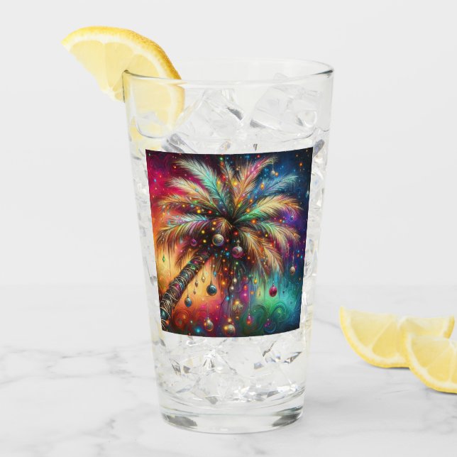 Verre Palmier de Noël Whimsical Tropical Beach Vivid (Devant glace)