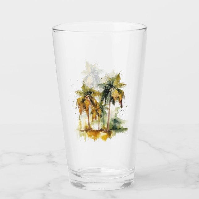 Verre Palmiers dans les tropiques vert et jaune de l'aqu (Devant)