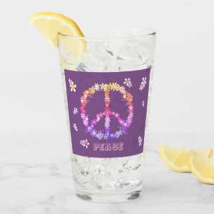 Verre Panneau de paix avec fleurs colorées, Texte person