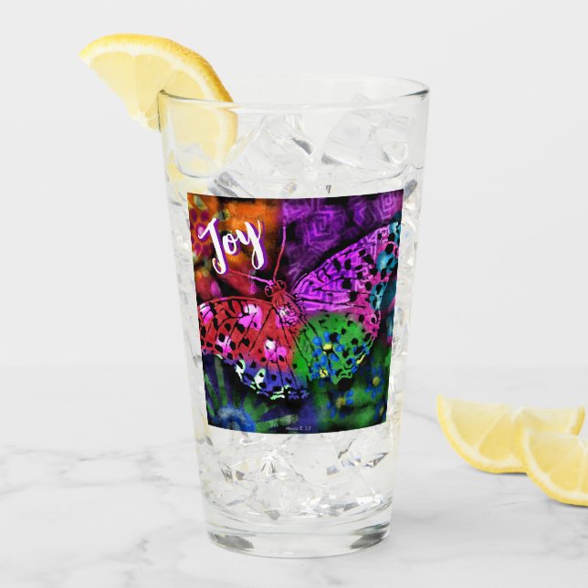 Verre Papillon Abstrait Joy Papillons violet rouge (Devant glace)