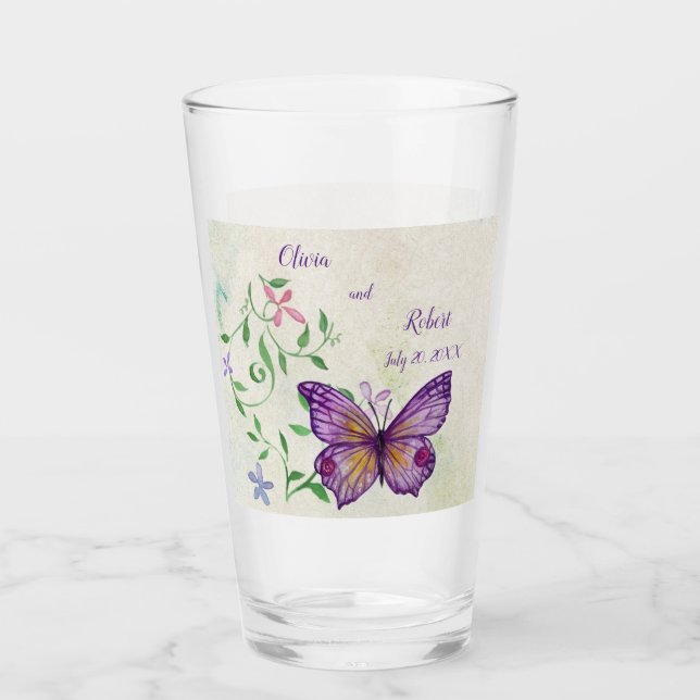 Verre Papillon pourpre à aquarelle personnalisée (Devant)