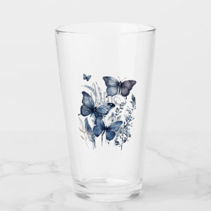 Verre Papillons d'art Delft bleu et blanc avec fleurs