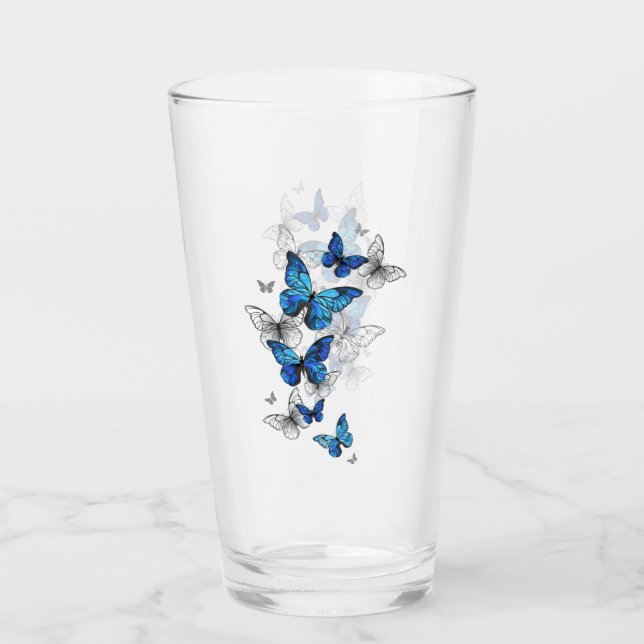 Verre Papillons volants bleus Morpho (Devant)