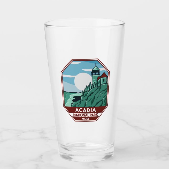 Verre Parc national Acadia Phare du Maine Emblem rétro (Devant)