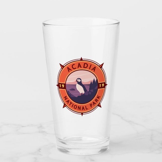 Verre Parc national de l'Acadie Emblème de compass rétro (Devant)