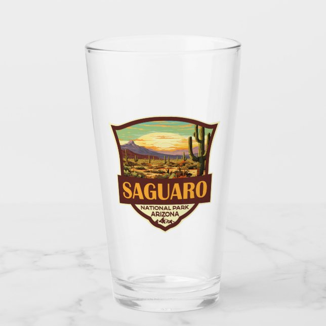 Verre Parc national du Saguaro Illustration Rétro (Devant)