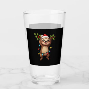 Verre Paresseux aux lumières de Noël portant un chapeau