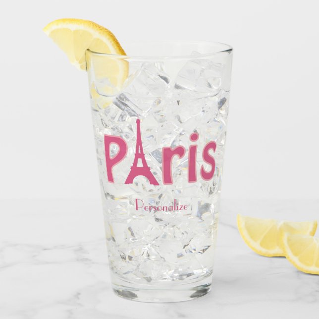 Verre Paris France Tour Eiffel rose Personnalisé (Devant glace)