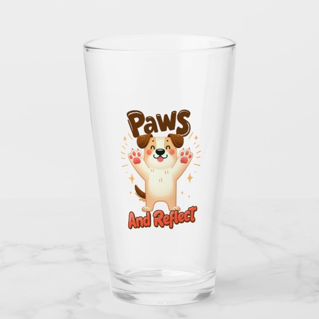 Verre Pâtes Et Refléter Le Chien Mignonne (Devant)