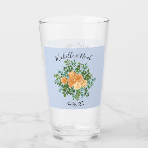 Verre Pêcher bleu clair Mariage Roses Floral