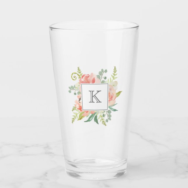 Verre Pêcher l'aquarelle florale avec votre monogramme (Devant)