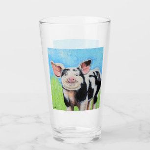 Verre Peinture de Cochon Heureux