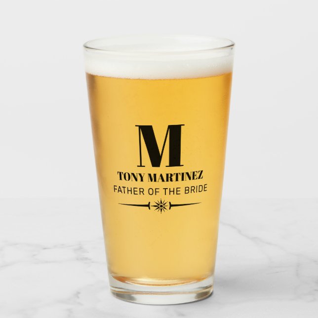 Verre Père de la mariée Monogram Bière Mariage (Devant (rempli))
