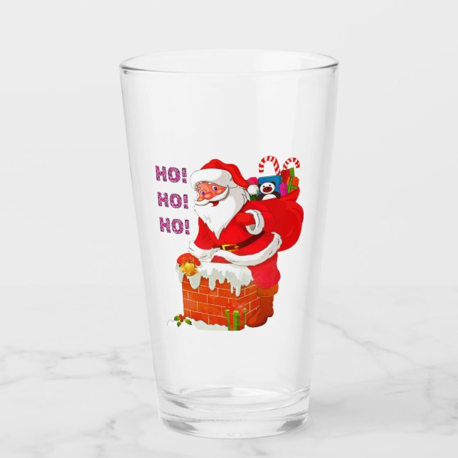 Verre PÈRE NOËL AVEC DES PRÉSENTS DE NOËL, OH ! Oh ! Oh  (Devant)
