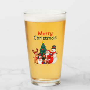 Verre Père Noël Snowman Et Reindeer Festin Joyeux Noël