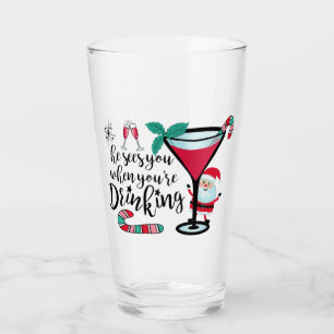 Verre Père Noël Vous Voit Boire Noël Drôle