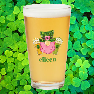 Verre personnalisé de bière lutin rose de la Saint