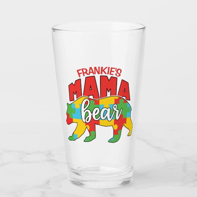 Verre Personnalisé Enfants NOM Mama Ours Sensibilisation (Devant)