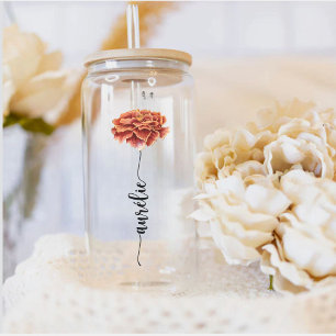Verre personnalisé Fleur Naissance Œillet Prénom