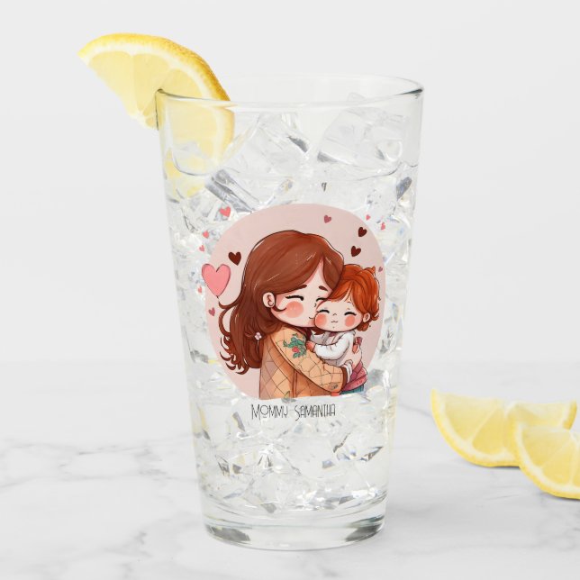 Verre Personnalisé mignon Red Haired Mère et fille (Devant glace)