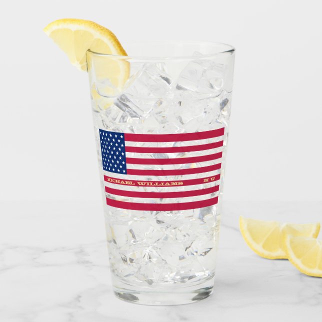 Verre Personnalisé Monogramme USA American Flag Beer (Devant glace)
