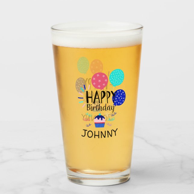 Verre Petit gâteau et texte de joyeux anniversaire de (Devant (rempli))