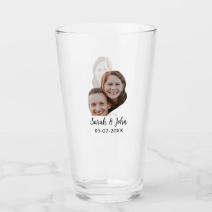 Verre Photo de couple avec nom et date simple mariage