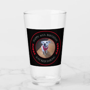 Verre Photo de Dog Smiling Anniversaire 40 Noir et Rouge