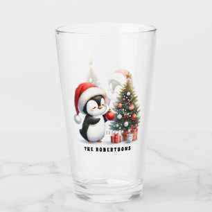 Verre Pingouin mignon à Santa Hat Custom Family Christma