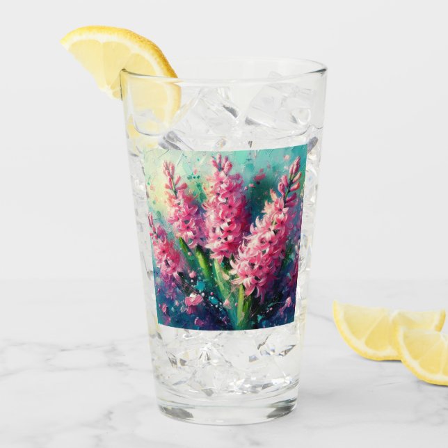 Verre Pink Hyacinths Floral Impressionistic Painting (Devant glace)