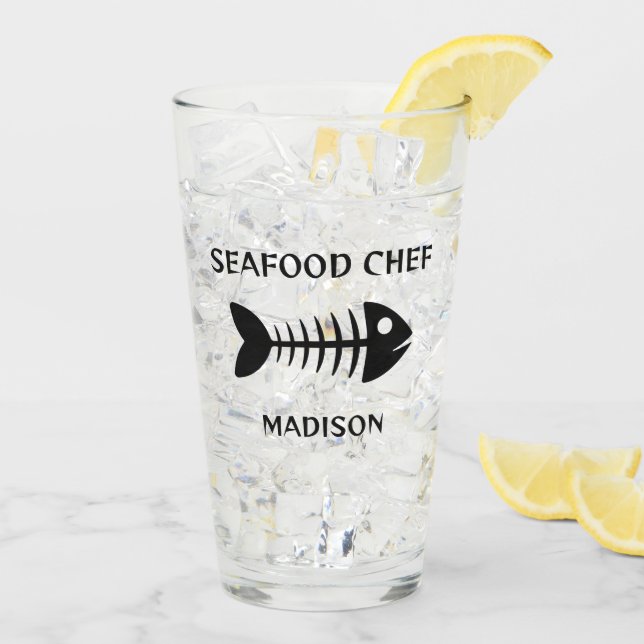 Verre Poisson de nom et de texte personnalisés (Dos glace)