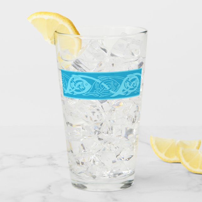 Verre Poisson en noeud celtique bleu (Devant glace)