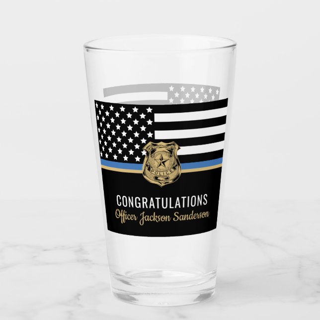 Verre Police Ligne bleue Drapeau Félicitations Retraite (Devant)