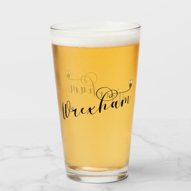 Verre Police Script Wrexham, Drapeau Gallois En Coeur (Devant (rempli))