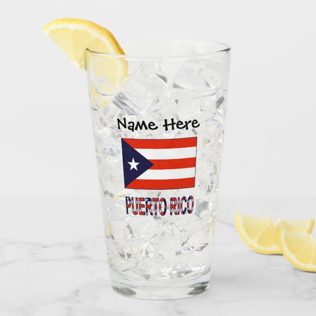 Verre Porto Rico et drapeau portoricain avec votre nom (Devant glace)