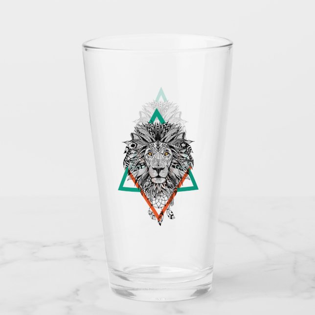 Verre Portrait géométrique aztèque de lion (Devant)