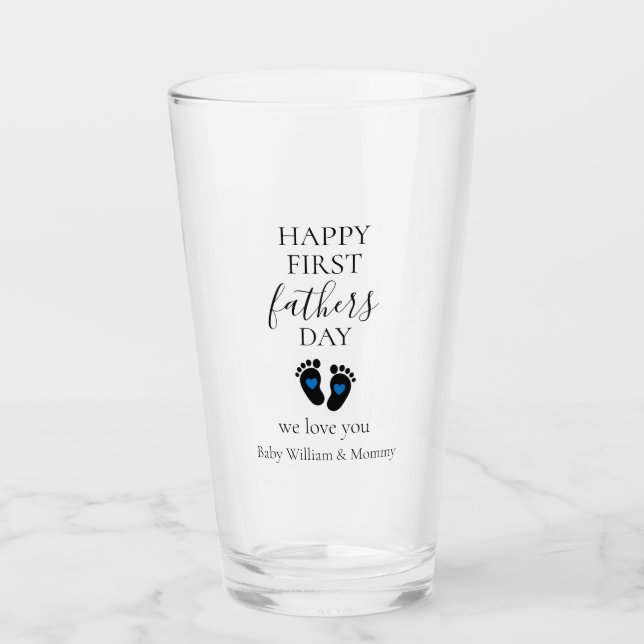 Verre Première Fête des pères - Empreintes bébé et Coeur (Devant)